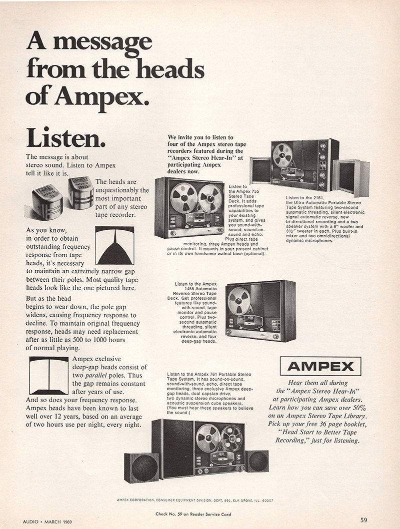 Ampex advertisement in Audio, March 1969