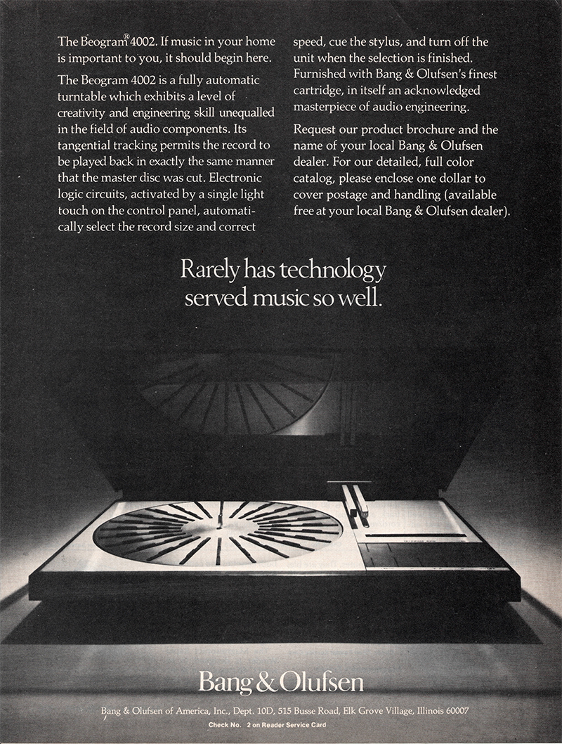 Bang & Olufsen advertisement in Audio Bangolufsen, September 1976