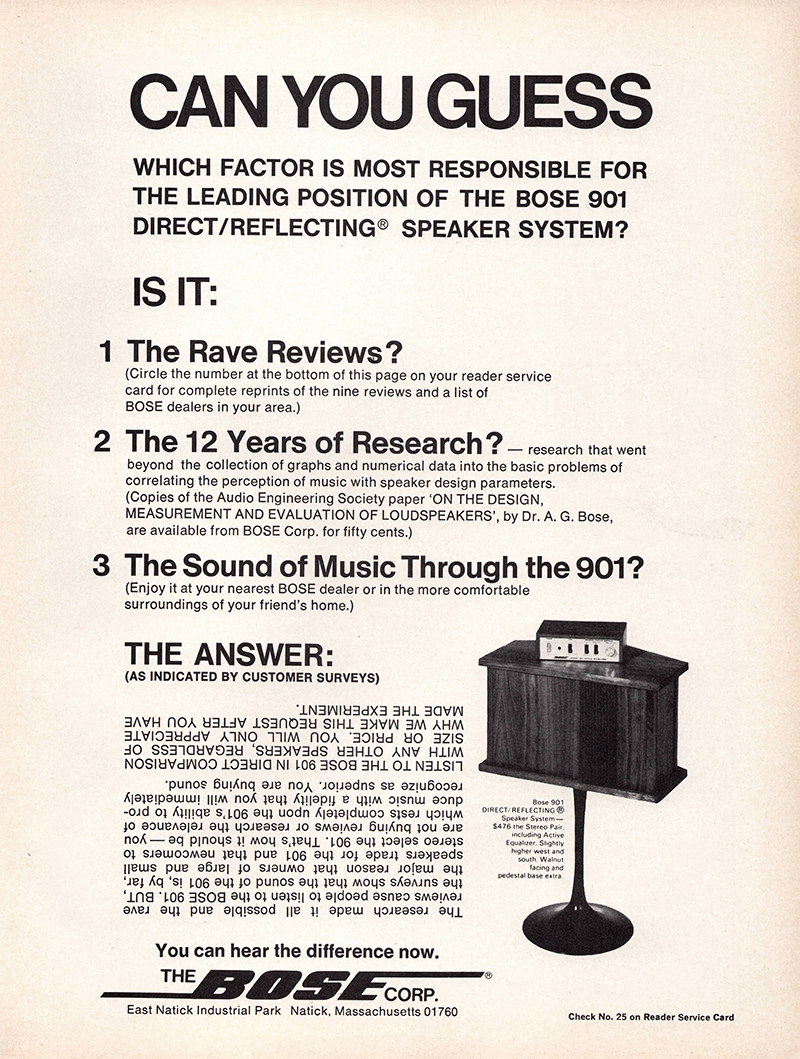 Bose advertisement in Audio, January 1971