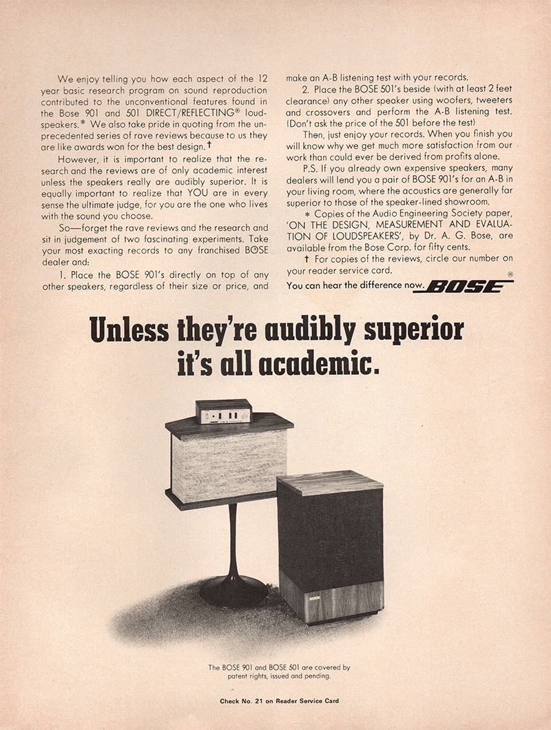 Bose advertisement in Audio, January 1972