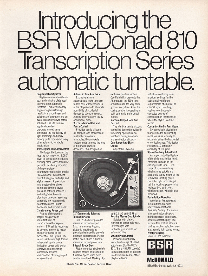 BSR advertisement in Audio, September 1971