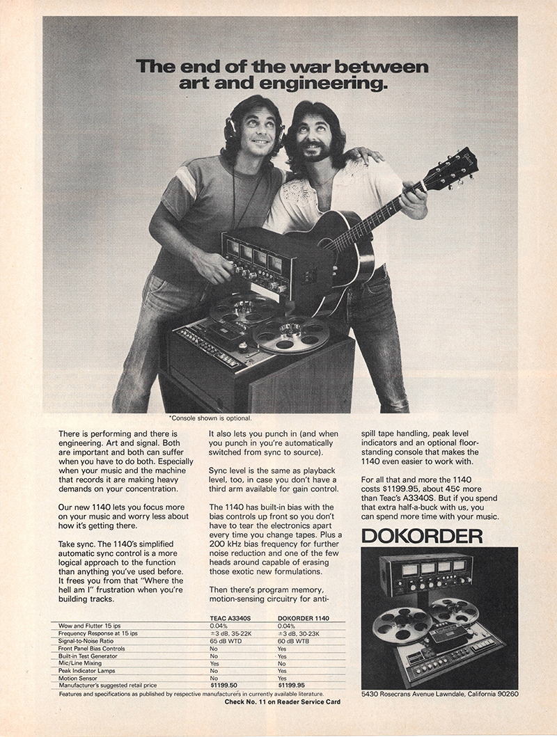 Dokorder advertisement in Audio, January 1976