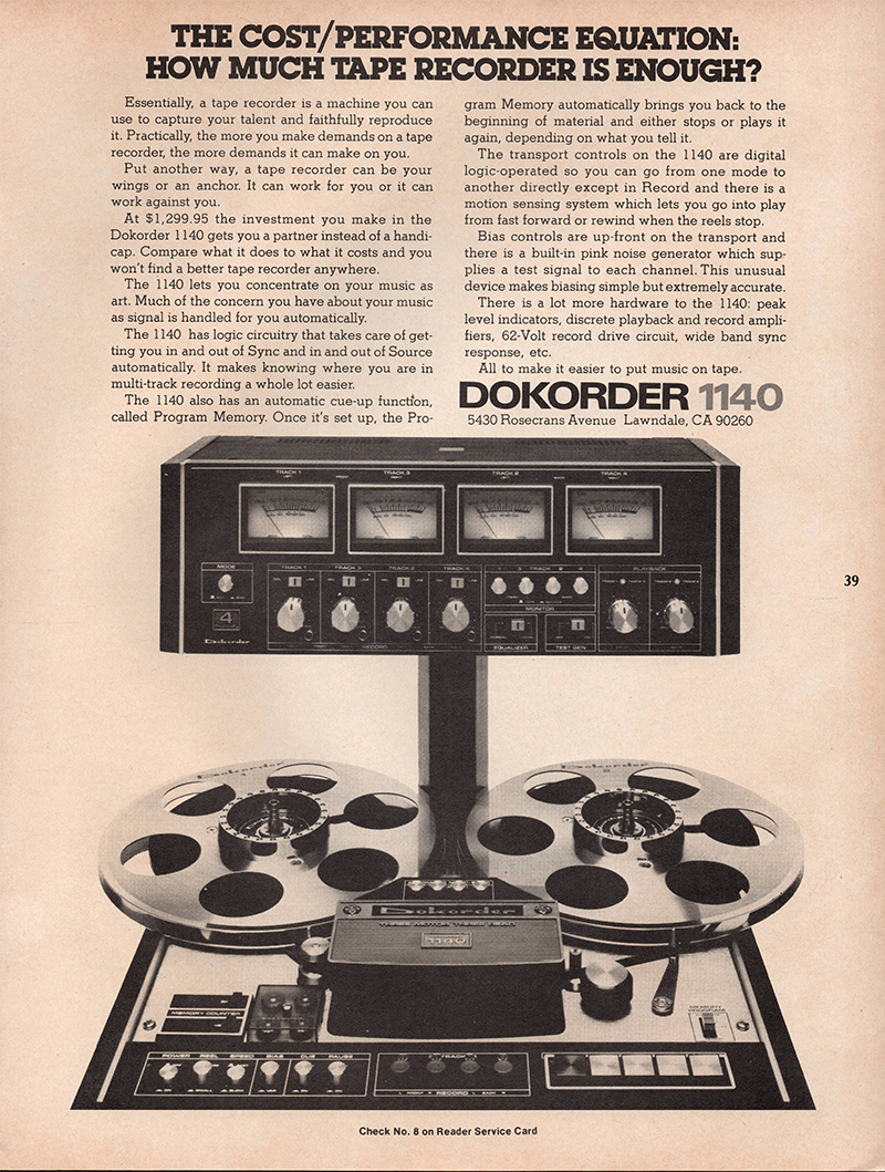 Dokorder advertisement in Audio, January 1977