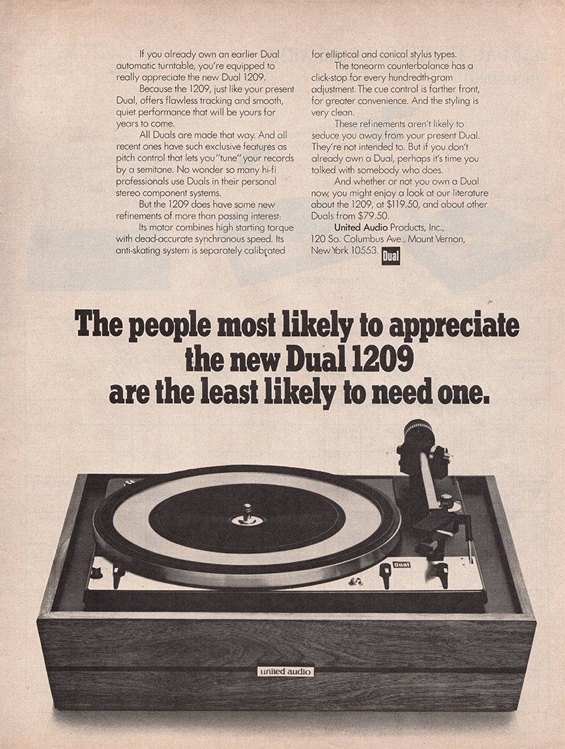 Dual advertisement in Audio, September 1969