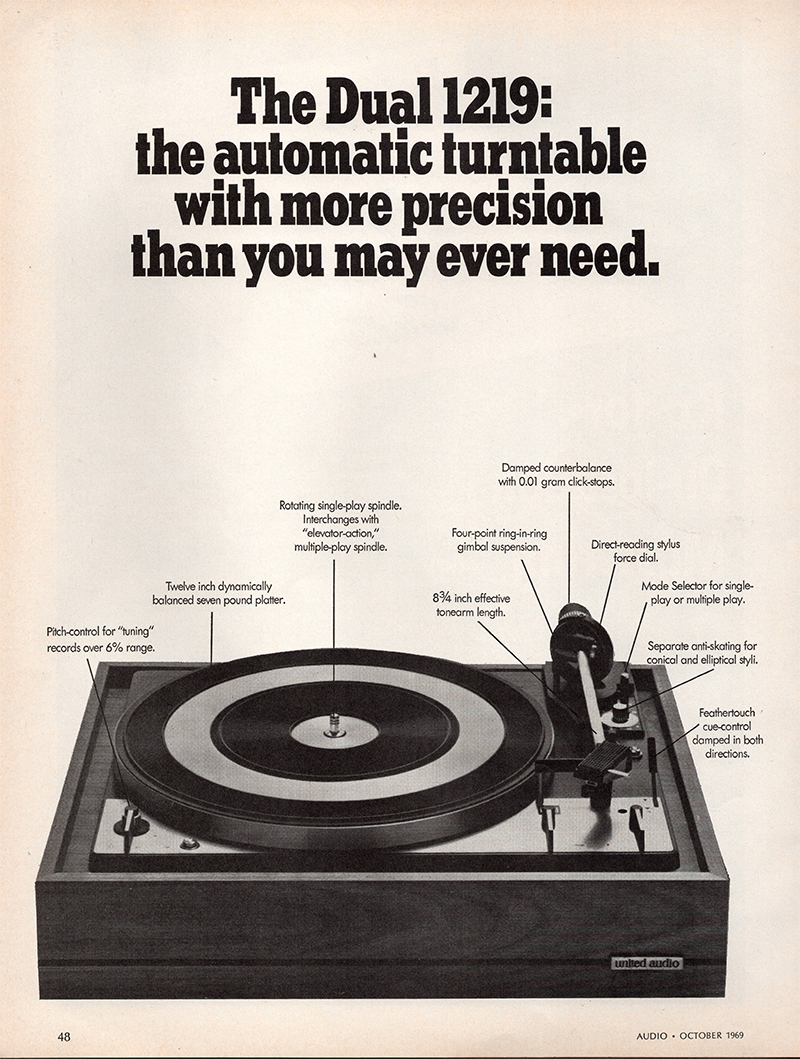 Dual advertisement in Audio, October 1969