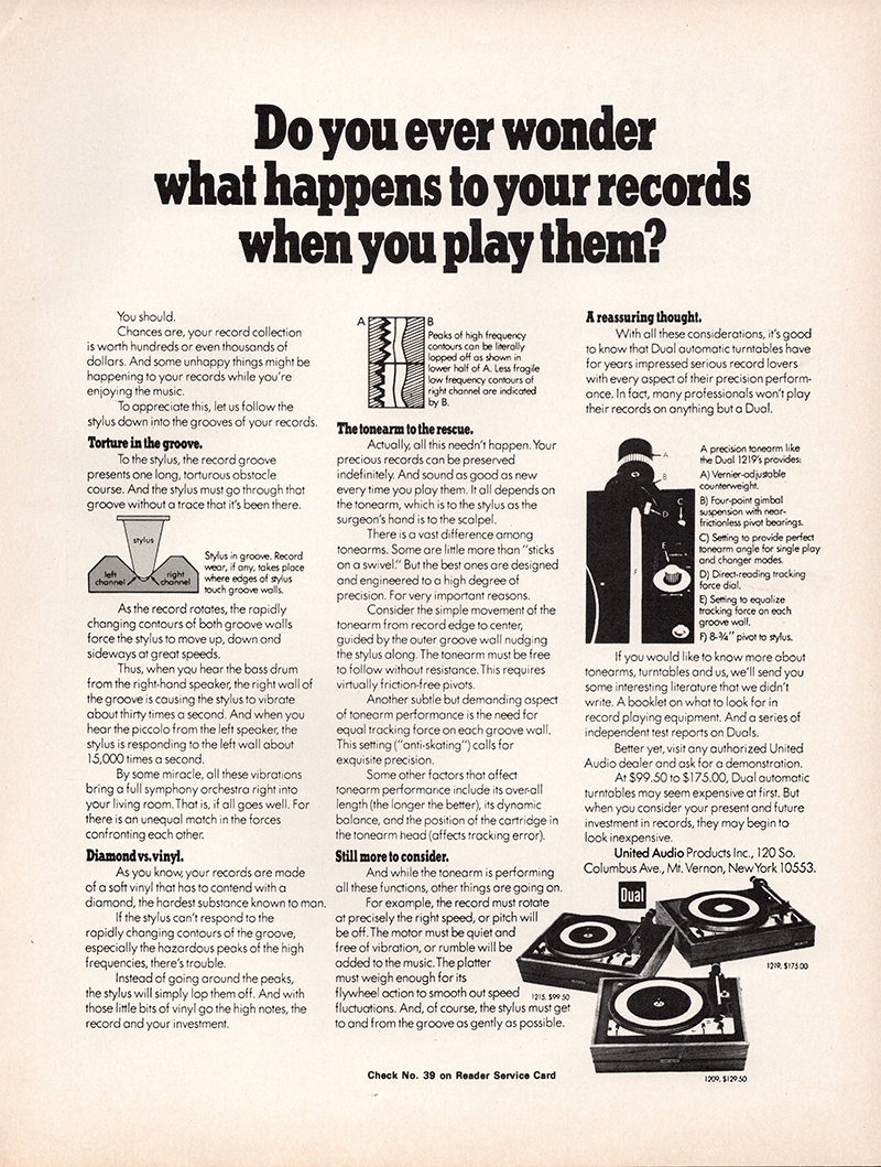 Dual advertisement in Audio, May 1971