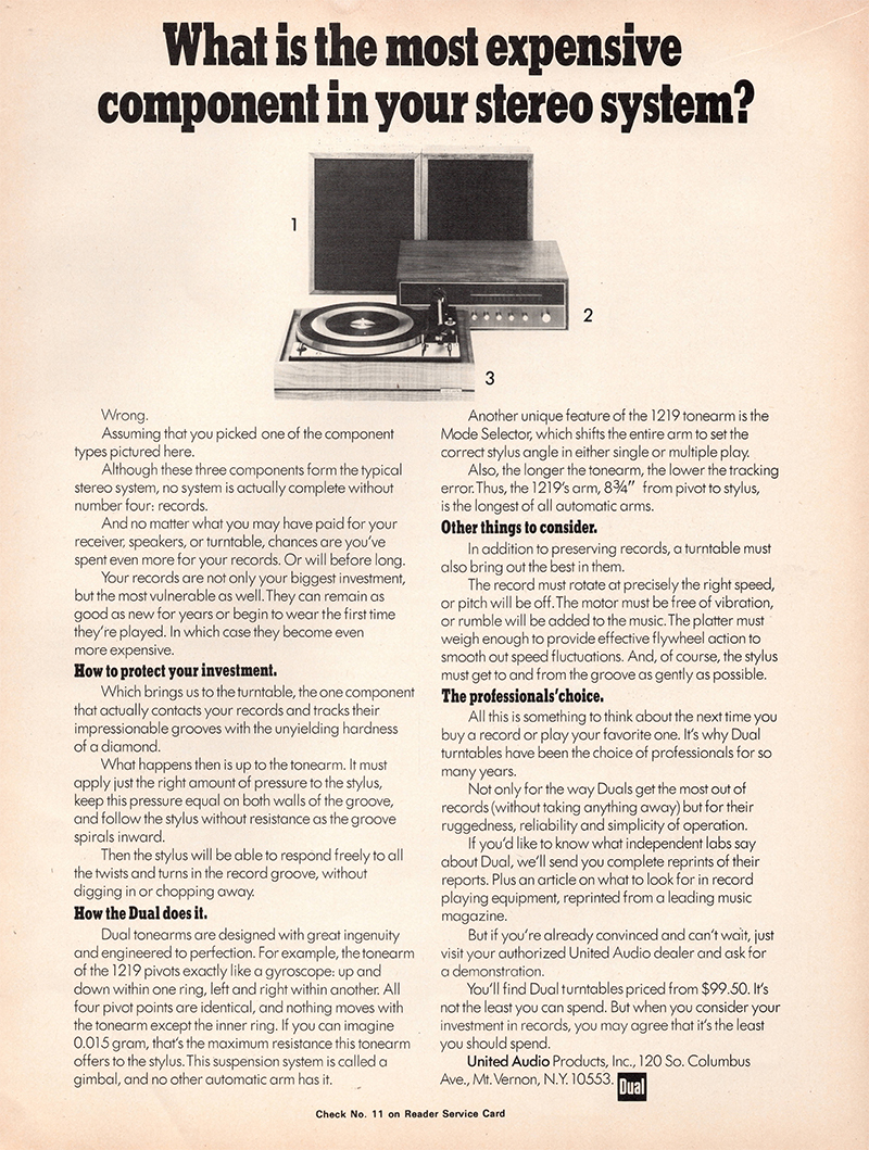 Dual advertisement in Audio, July 1971