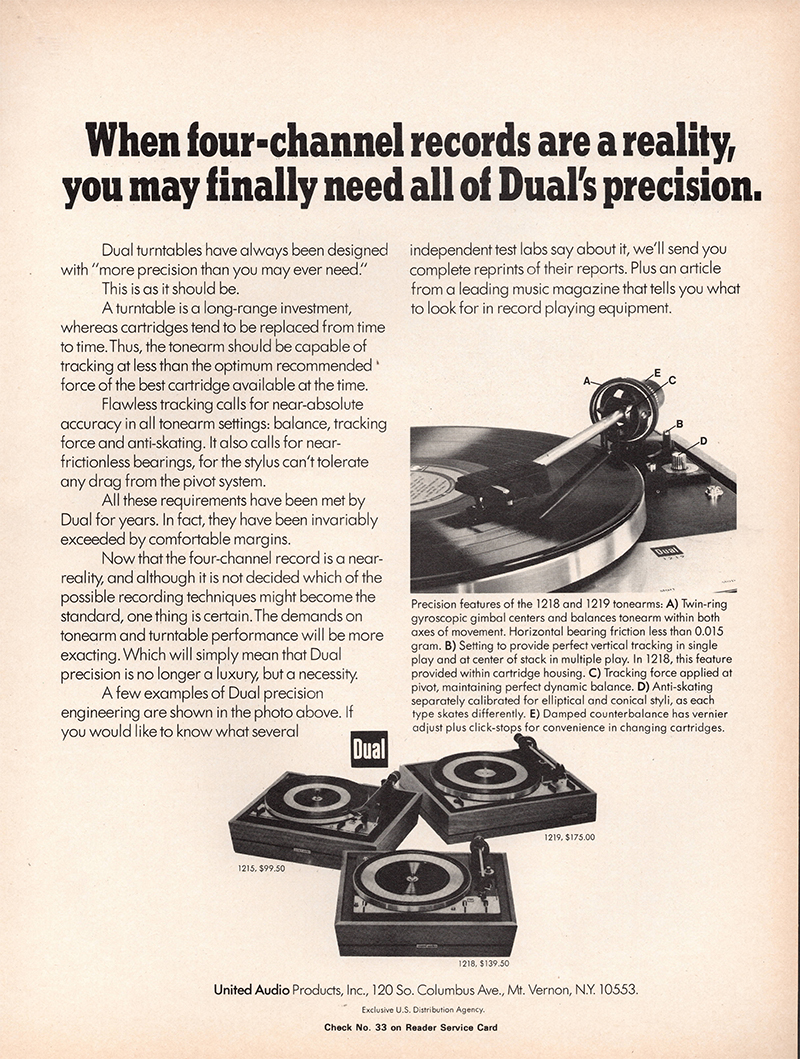 Dual advertisement in Audio, November 1971