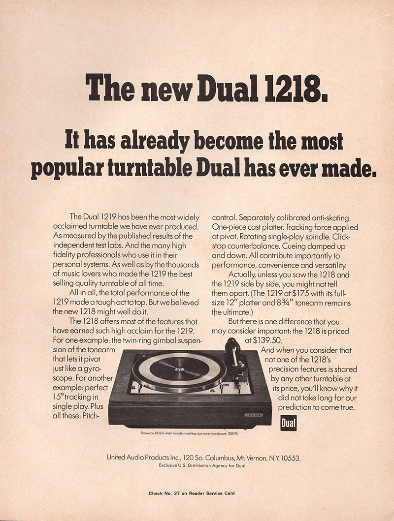 Dual advertisement in Audio, January 1972