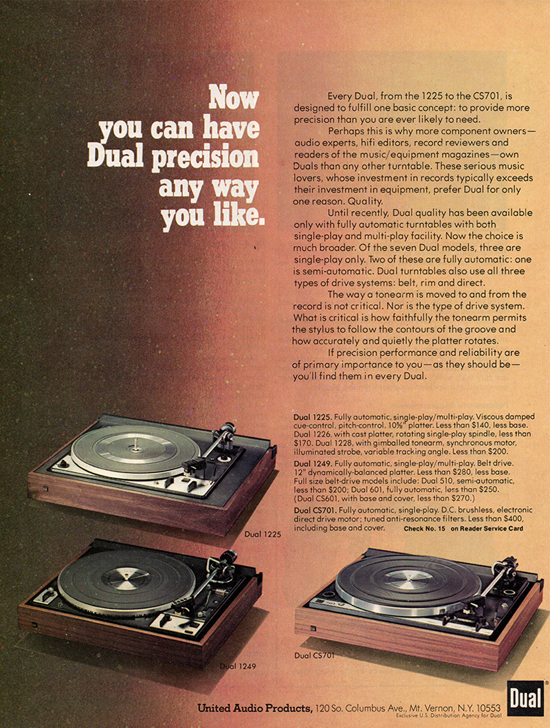 Dual advertisement in Audio, February 1976