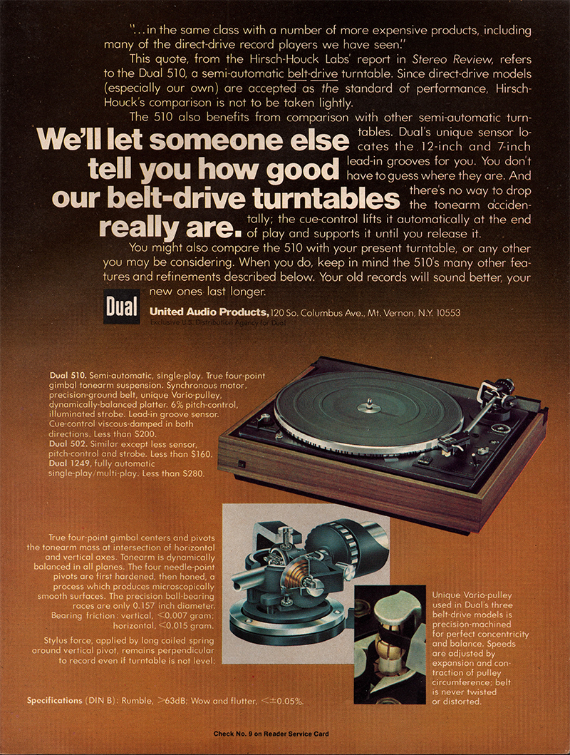 Dual advertisement in Audio, January 1977
