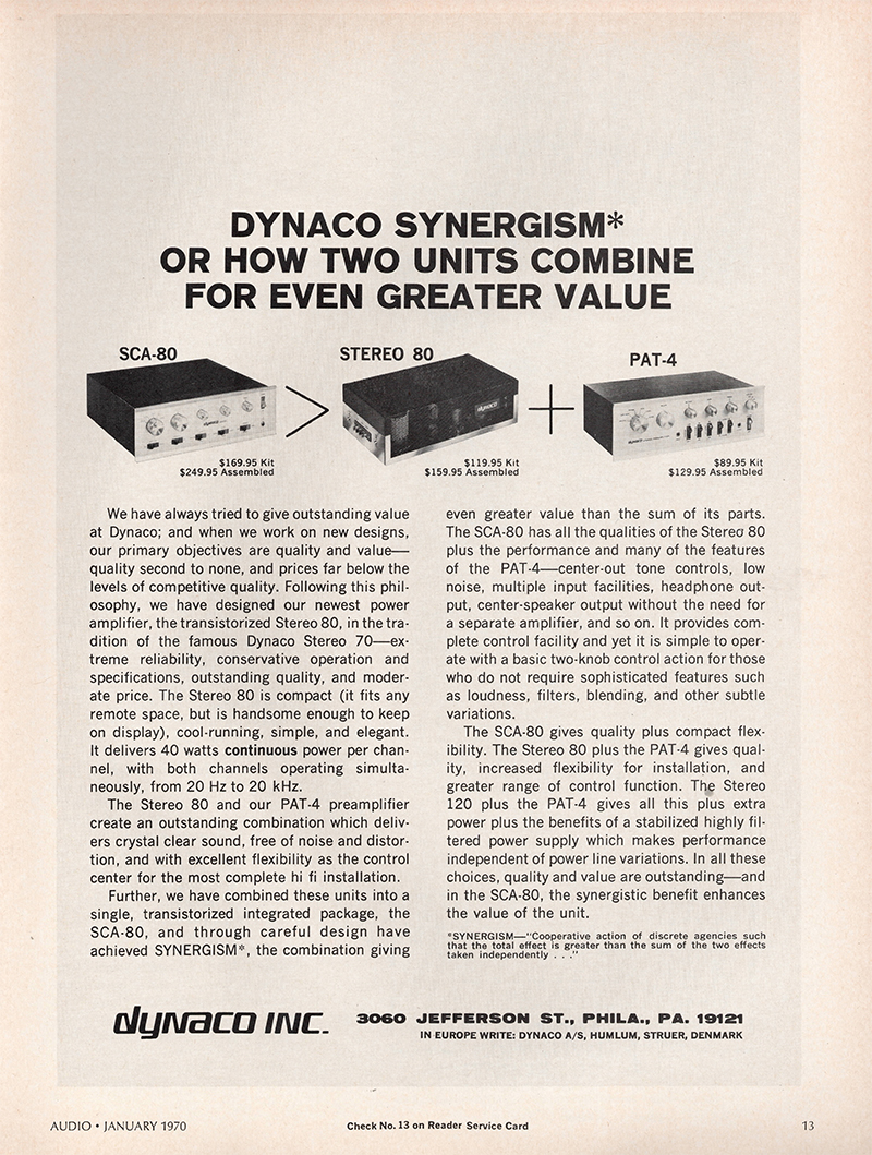 Dynaco advertisement in Audio, January 1970