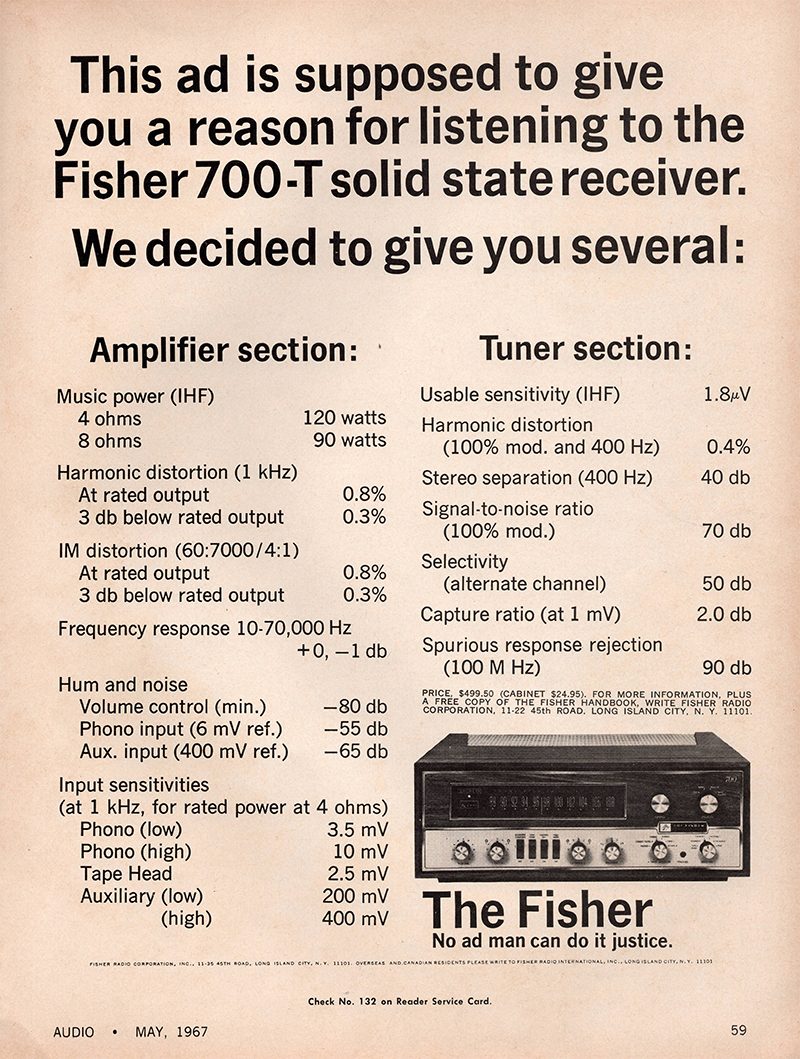 Fisher advertisement in Audio, May 1967