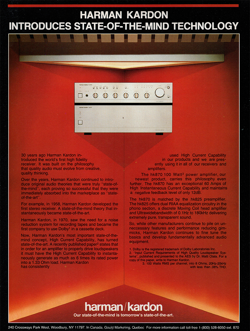 Harman Kardon advertisement in Audio, October 1983
