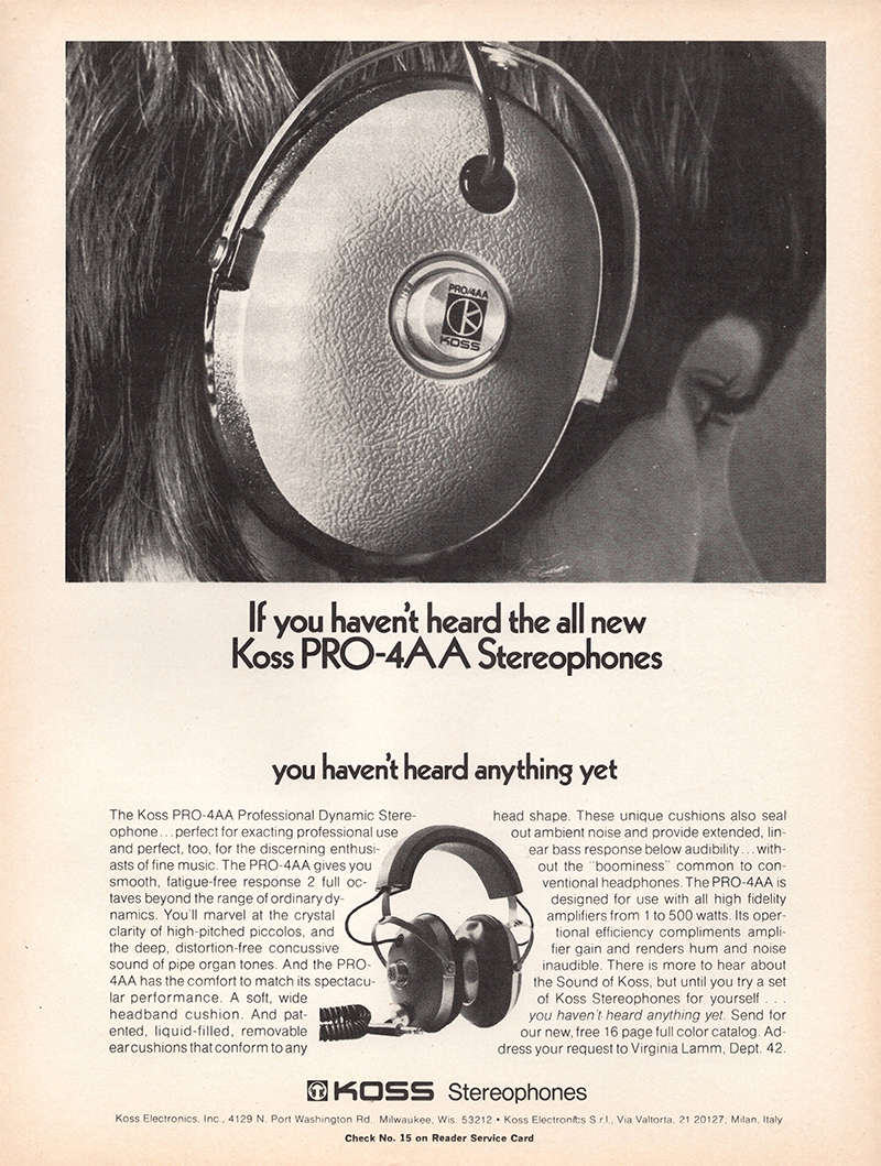 Koss advertisement in Audio, April 1971