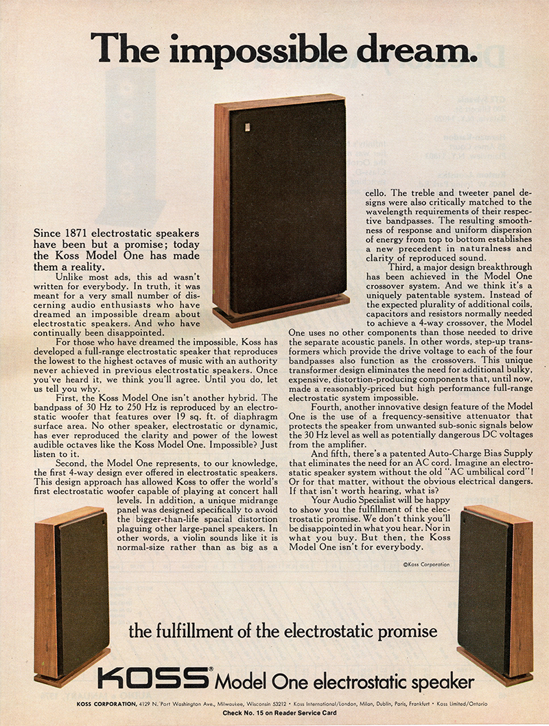 Koss advertisement in Audio, January 1976