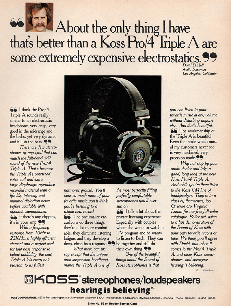 Koss advertisement in Audio, October 1978