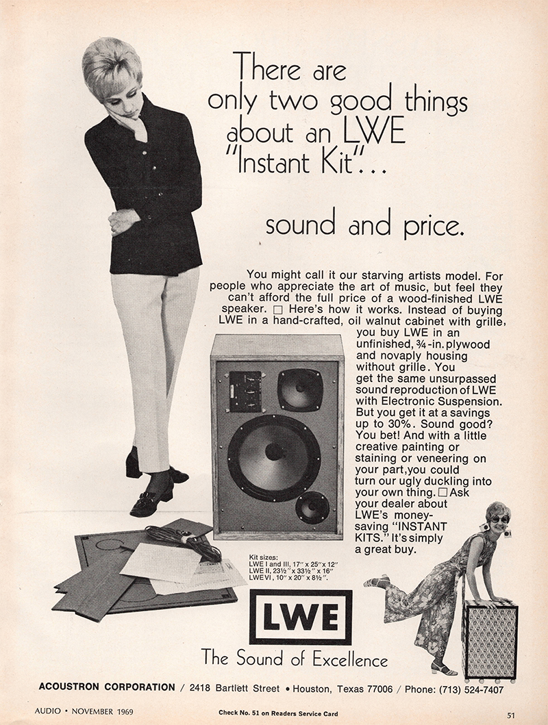 Lwe advertisement in Audio, November 1969