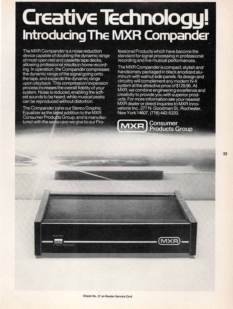 Mxr advertisement in Audio, December 1976