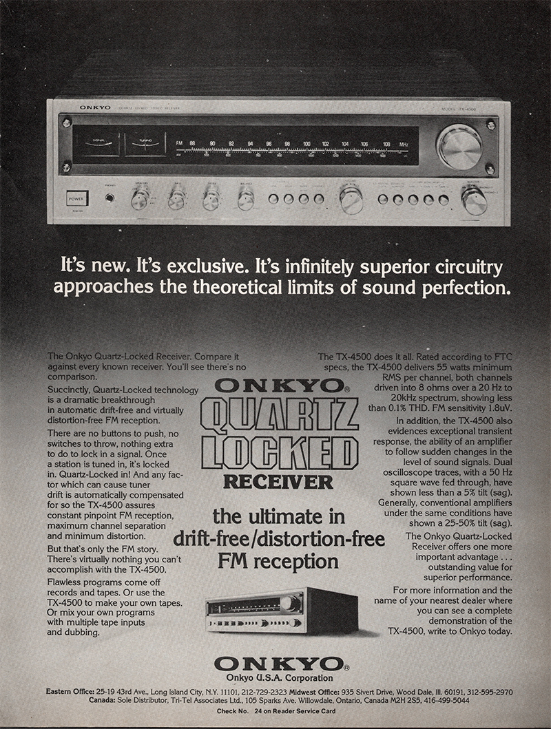 Onkyo advertisement in Audio, June 1976
