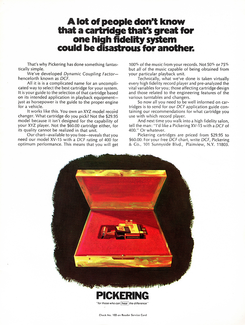 Pickering advertisement in Audio, August 1970