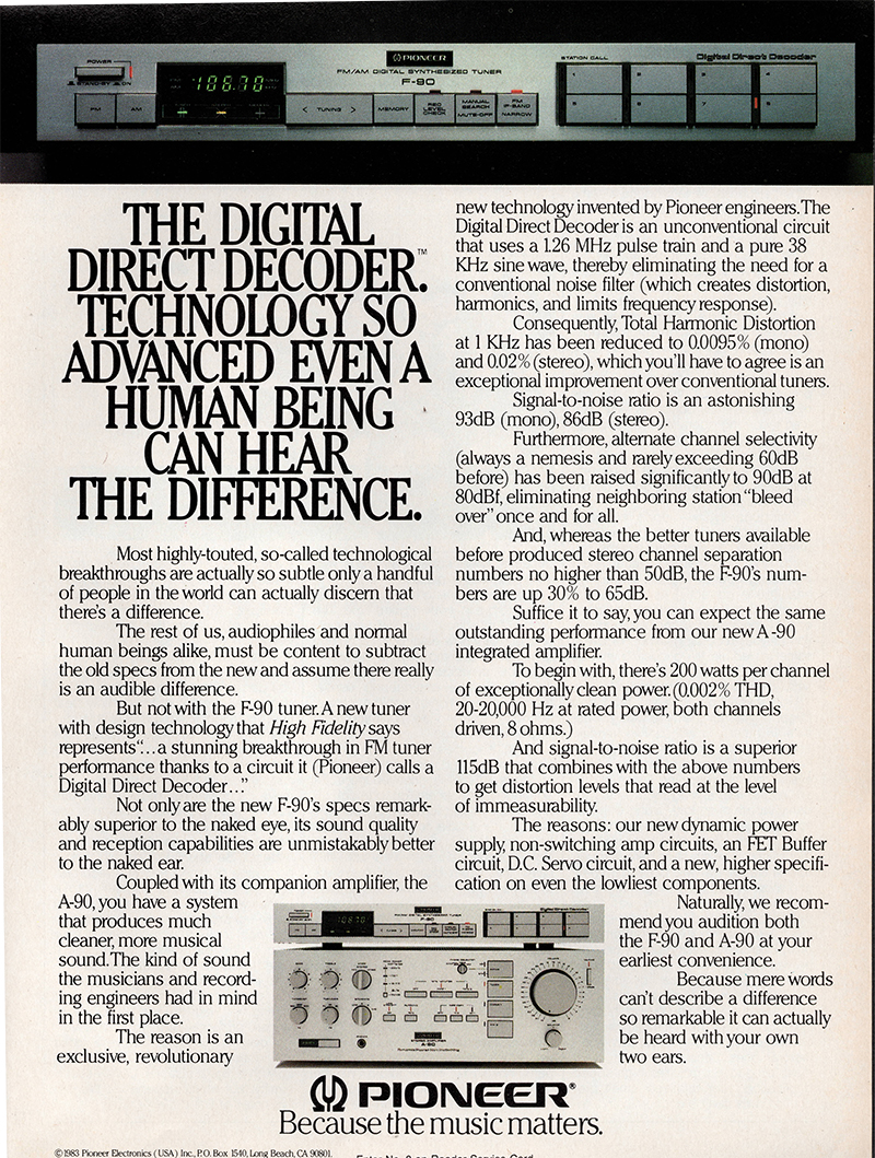Pioneer advertisement in Audio, September 1983