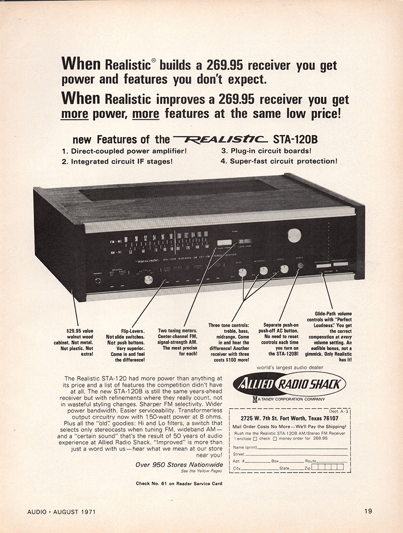 Realistic advertisement in Audio, August 1971