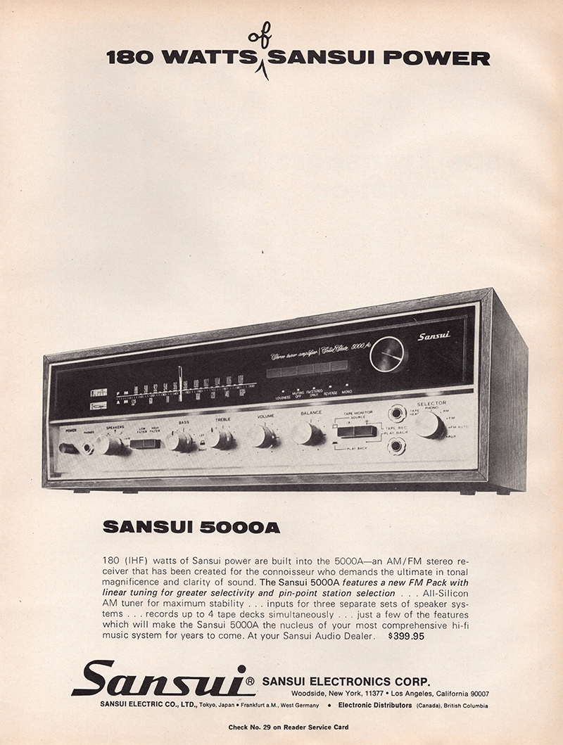 Sansui advertisement in Audio, October 1970
