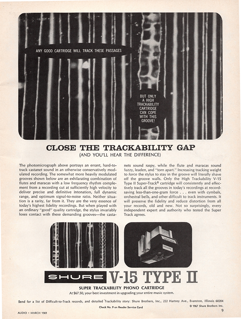 Shure advertisement in Audio, March 1969