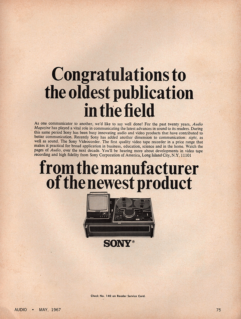 Sony advertisement in Audio, May 1967