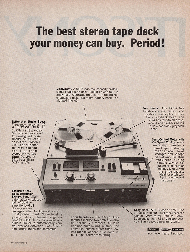 Sony advertisement in Audio, October 1969
