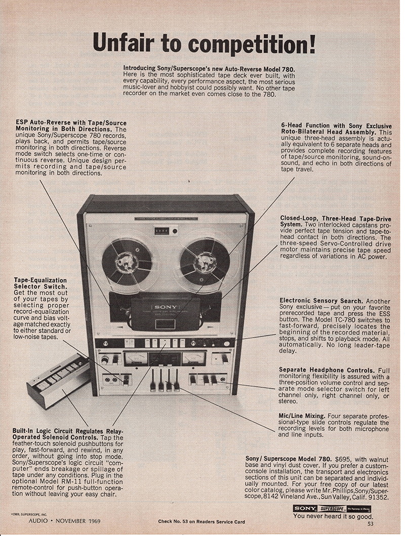 Sony advertisement in Audio, November 1969