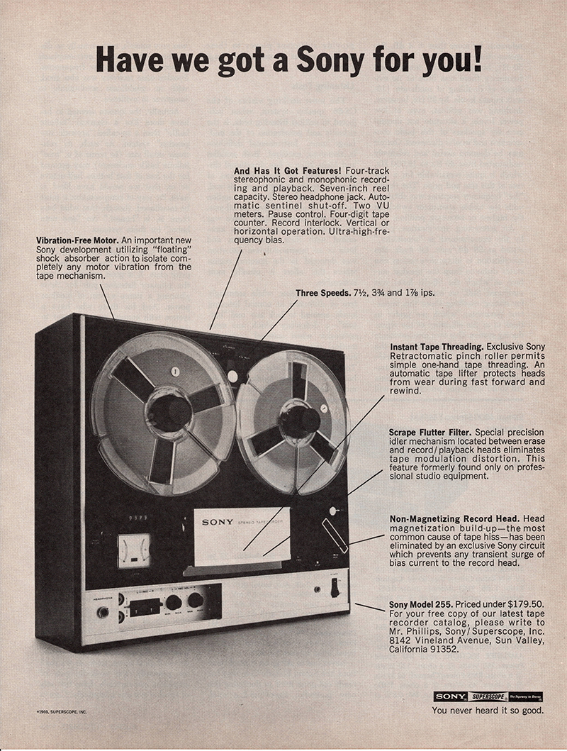 Sony advertisement in Audio, December 1969