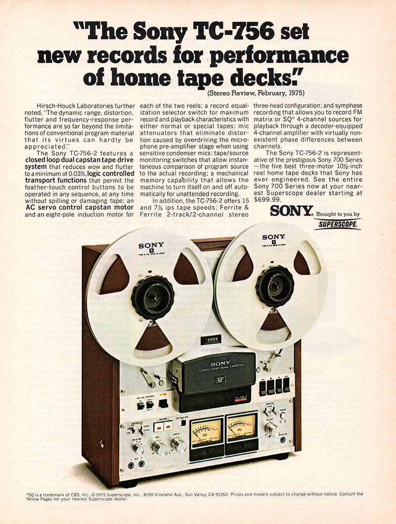 Sony advertisement in Audio, January 1976