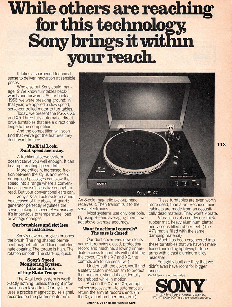 Sony advertisement in Audio, October 1978
