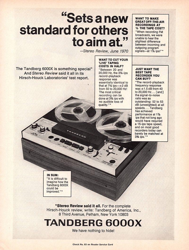 Tandberg advertisement in Audio, September 1970