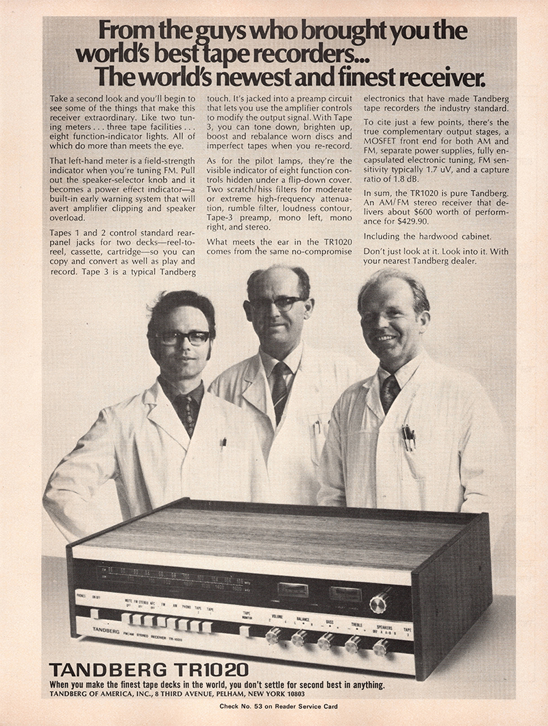 Tandberg advertisement in Audio, September 1972