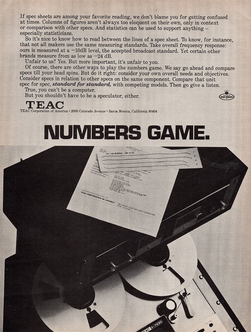 Teac advertisement in Audio, July 1970