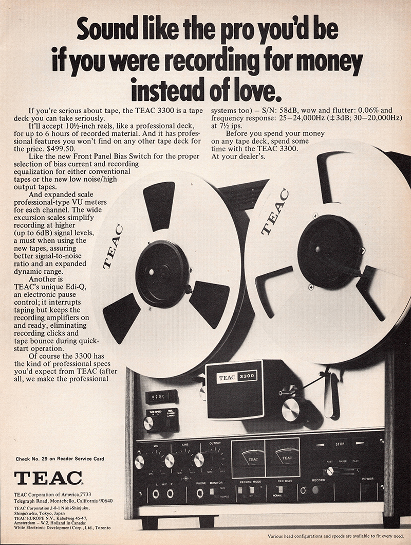 Teac advertisement in Audio, October 1971
