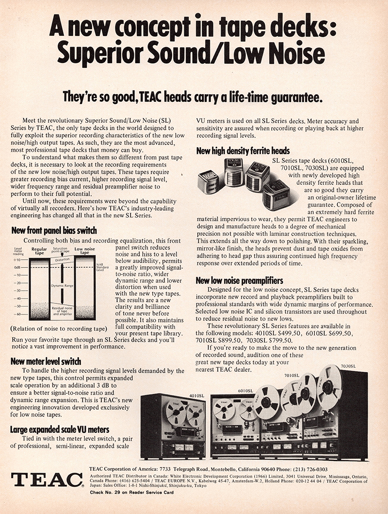 Teac advertisement in Audio, November 1971