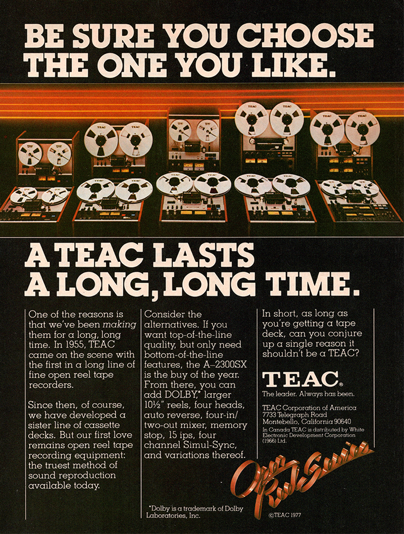 Teac advertisement in Audio, October 1977