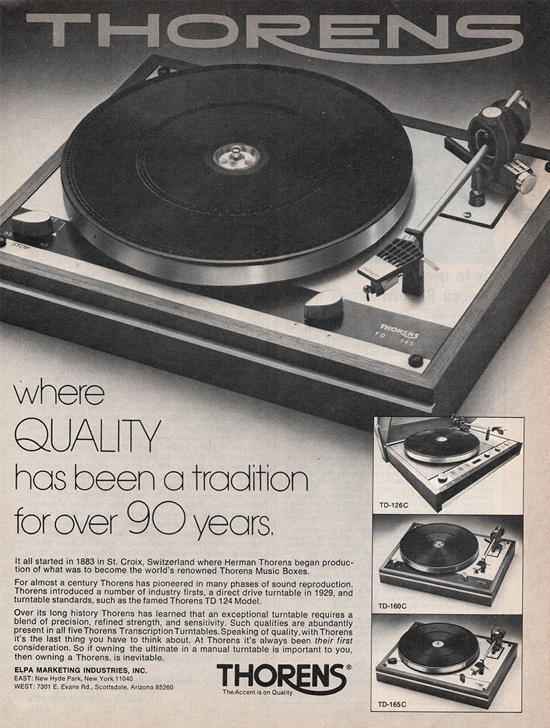 Thorens advertisement in Audio, September 1976