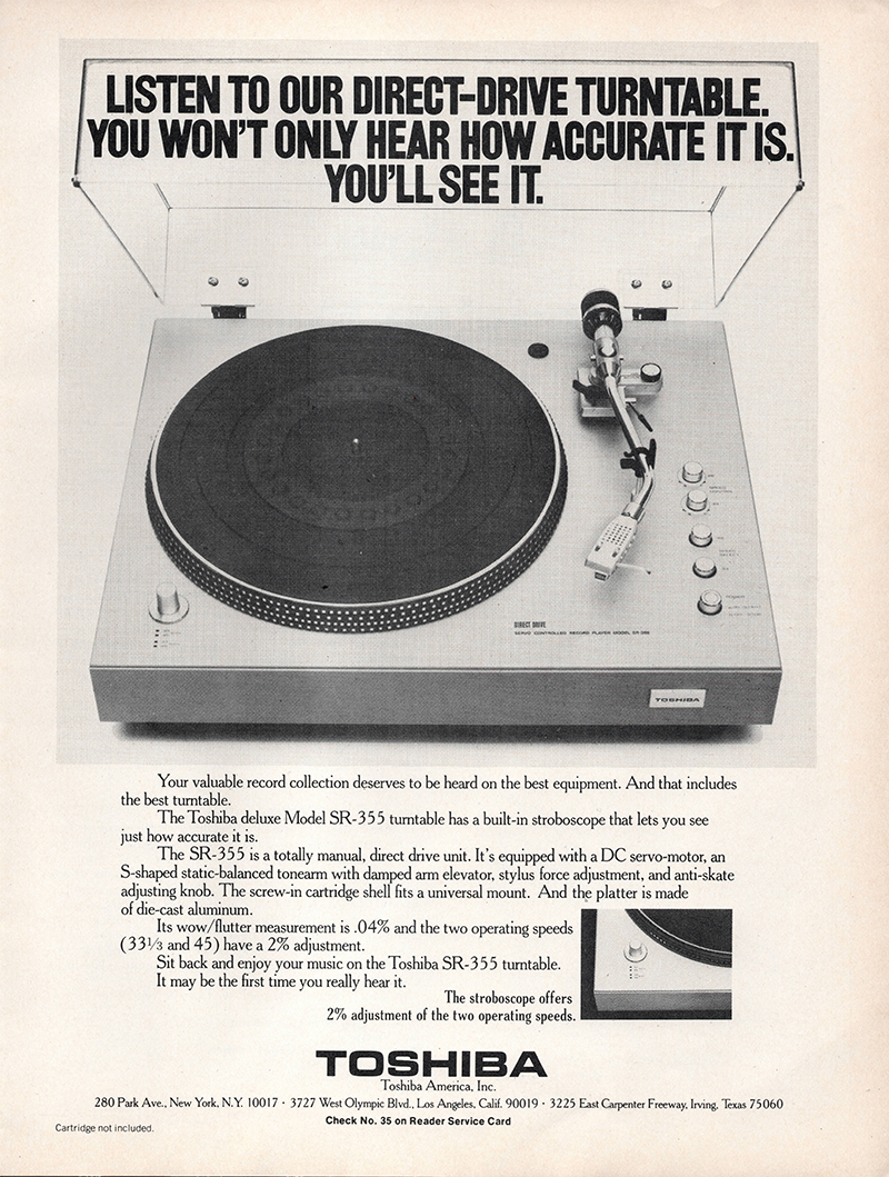 Toshiba advertisement in Audio, March 1976