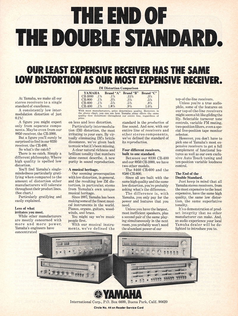 Yamaha advertisement in Audio, April 1976